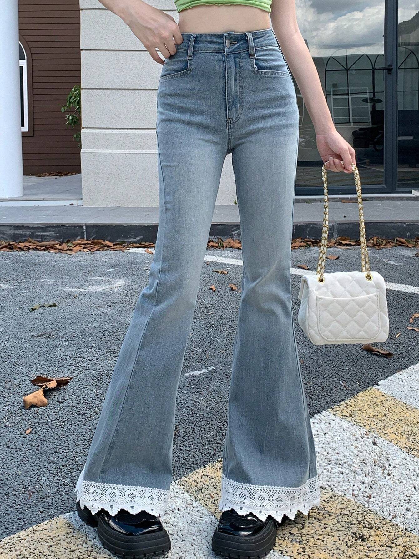 Y2k Lace Detail Jean Pantolon