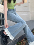 Y2k Lace Detail Jean Pantolon