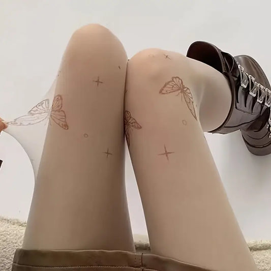 Butterfly Gothic Desenli Ithal Fileli Külotlu Çorap