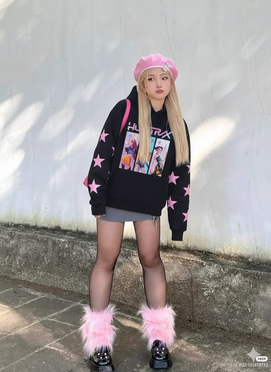 KPop Demon Hunters Detail Baskılı Kapşonlu Sweatshirt