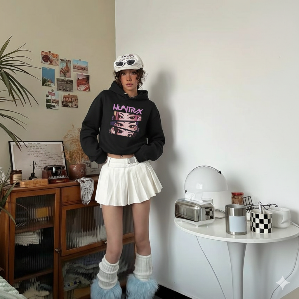 KPop Demon Hunters Detail Baskılı Kapşonlu Sweatshirt