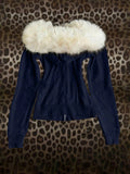 Lacivert Luxury Fur Hooded Zip-Up Hoodie touzmoda