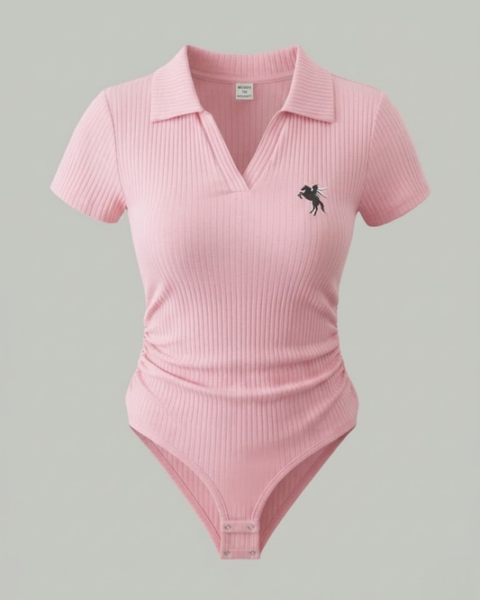 Pembe Polo Yaka Fitilli Likralı Premium Zıbın