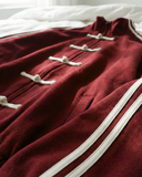 Çift Çizgili Bordo Oversize Unisex Ceket ( 3 İplik)