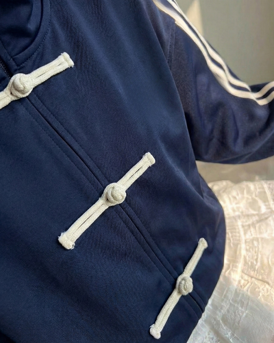 Çift Çizgili Lacivert Oversize Unisex Ceket