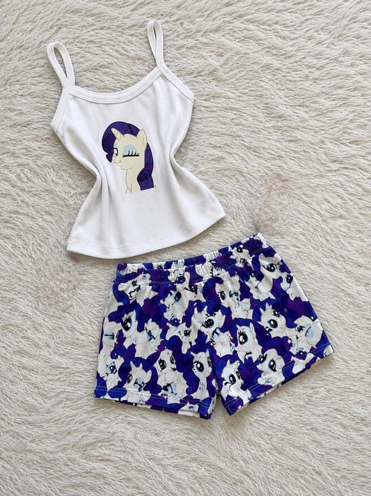 Mor My Little Pony Rarity Desenli Şık Alt Üst Kısa Takım