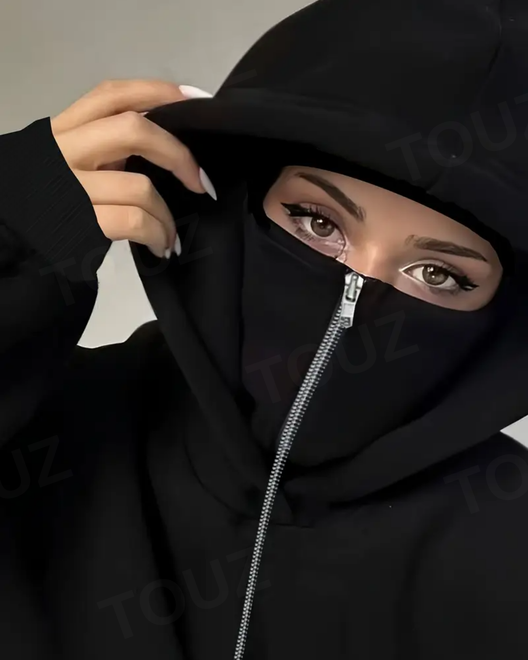 Snake Maske Detaylı Oversize Fermuarlı Siyah Unisex Kapüşonlu Hırka