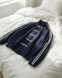 Çift Çizgili Lacivert Oversize Unisex Ceket