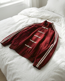 Çift Çizgili Bordo Oversize Unisex Ceket ( 3 İplik)