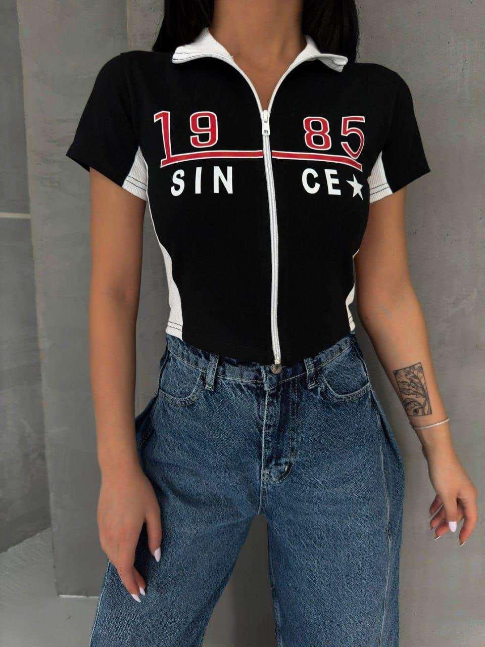 1985 Since Baskılı Fermuarlı Crop Bluz - touzmoda