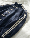 Çift Çizgili Lacivert Oversize Unisex Ceket