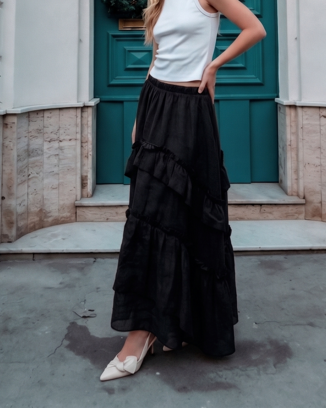 Retro Bohem Harmy Fırfırlı Astarlı Etek