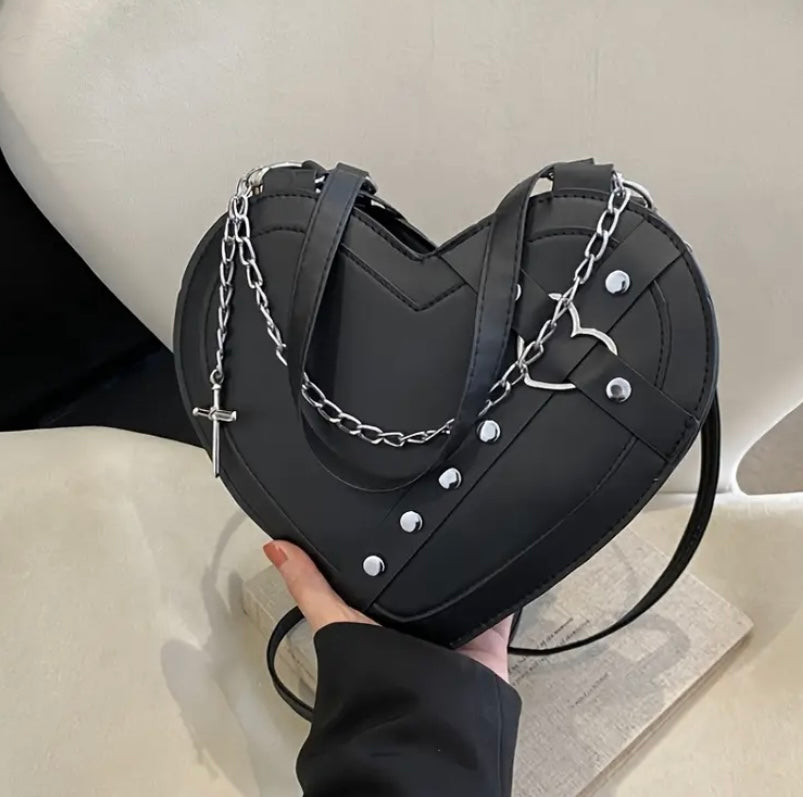 Gothic Punk Heart Tarzı Küçük Omuz Çantası