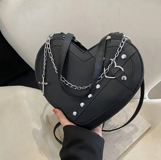 Gothic Punk Heart Tarzı Küçük Omuz Çantası