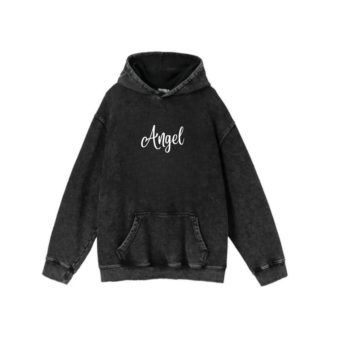 Yıkamalı Angel Vintage Kapüşonlu Sweatshirt