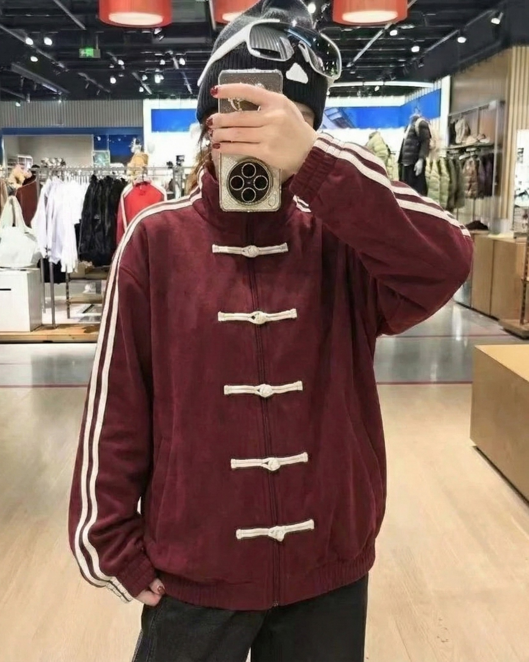 Çift Çizgili Bordo Oversize Unisex Ceket