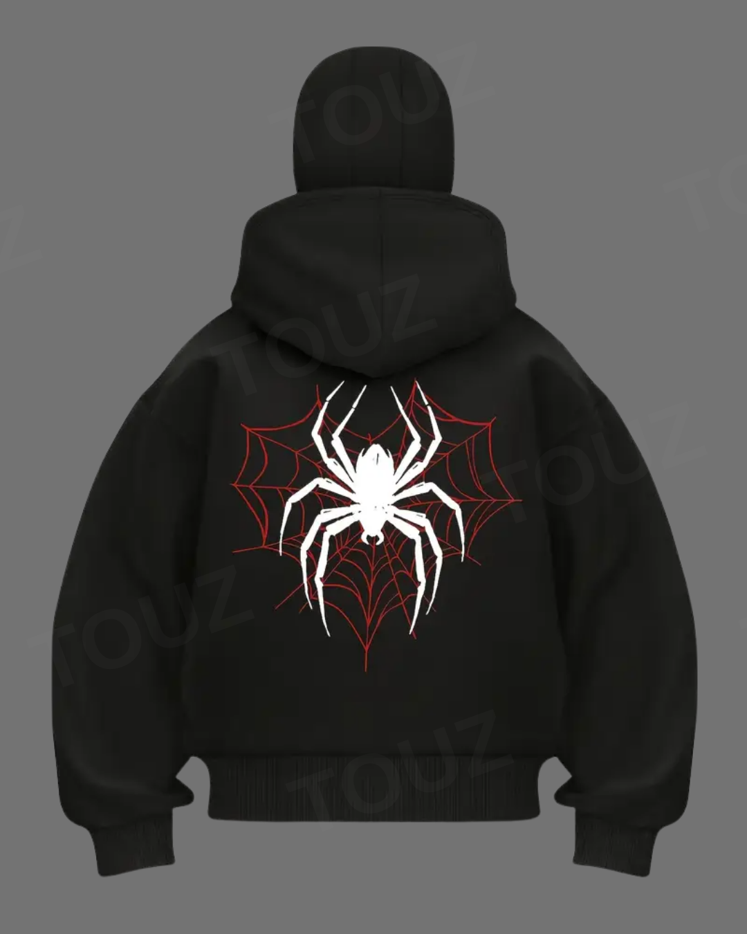 Spider Maske Detaylı Oversize Fermuarlı Siyah Unisex Kapüşonlu Hırka