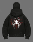 Spider Maske Detaylı Oversize Fermuarlı Siyah Unisex Kapüşonlu Hırka