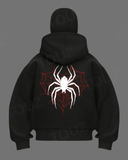 Spider Maske Detaylı Oversize Fermuarlı Siyah Unisex Kapüşonlu Hırka