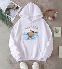 Capybara Detail Baskılı Kapşonlu Sweatshirt