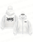 Gothic Maske Detaylı Oversize Fermuarlı Ecru Unisex Kapüşonlu Hırka