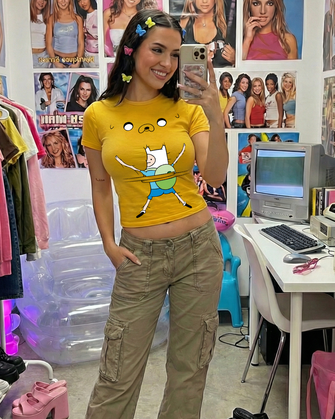 Adventure Time Fin and Jack Y2K Kısa Kollu Crop