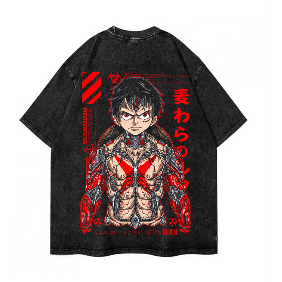 Yıkamalı Anime One Luffy Baskılı Unisex Oversize Vintage T-shirt