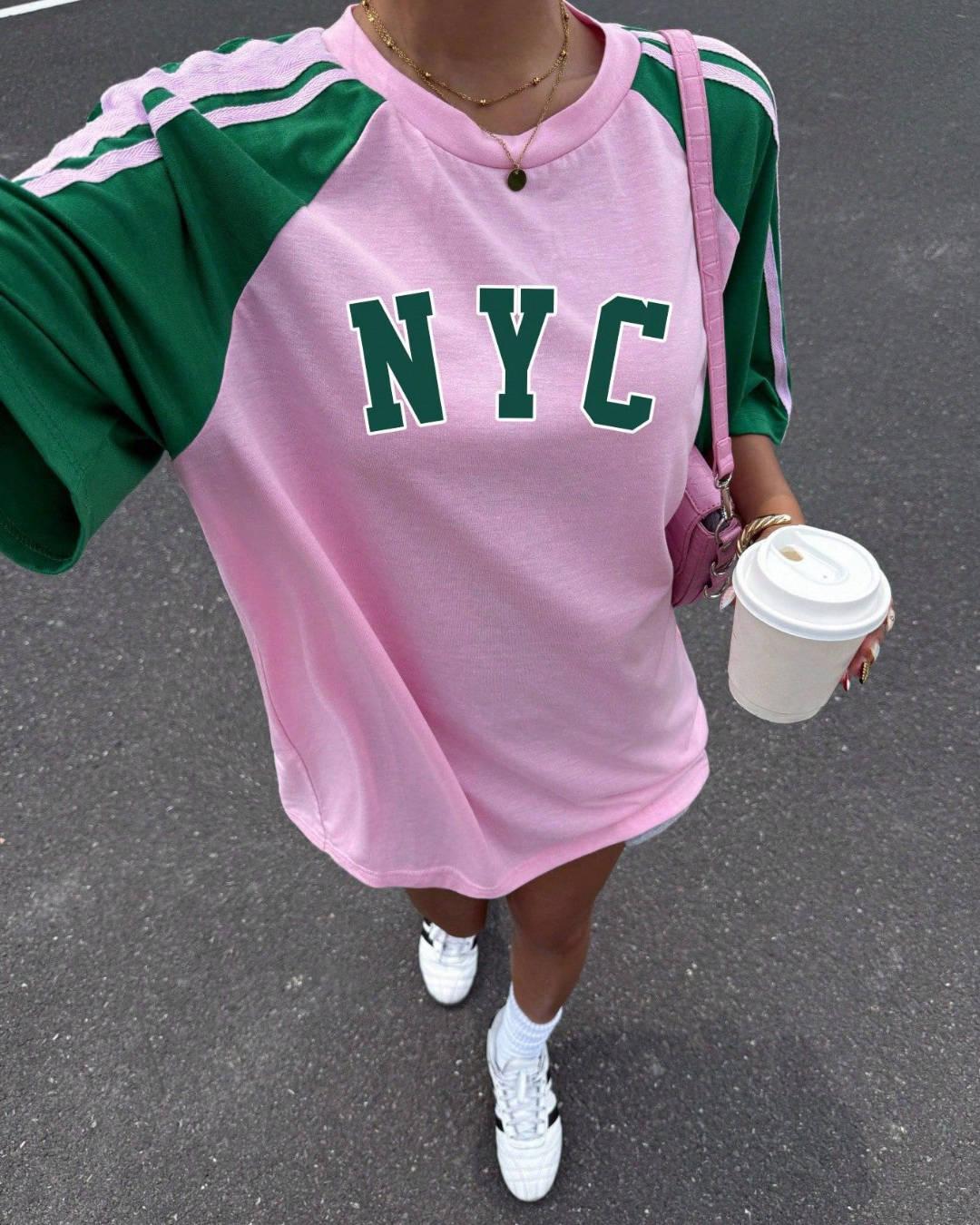 Retro Streetwear Club Pembe Yeşil Oversize T-Shirt