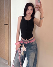 90s Revival Button Retro Bluz Crop