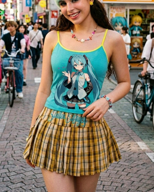 Mavi Hatsune Miku Retro Askılı Croptop