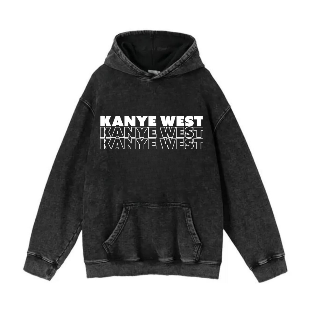 Yıkamalı Kanye West Vintage Kapüşonlu Sweatshirt