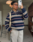 Urban Edge 3 İplik Dijital Baskılı Çizgili Hoodie Sweatshirt
