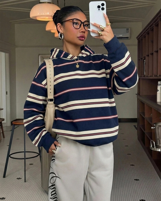 Urban Edge 3 İplik Dijital Baskılı Çizgili Hoodie Sweatshirt