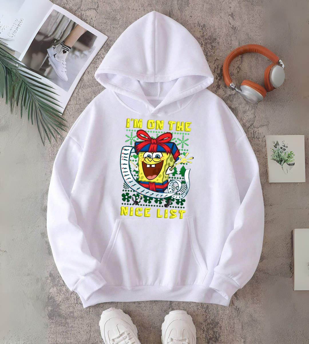 SpongeBob Merry Christmas Baskılı Kapşonlu Sweatshirt