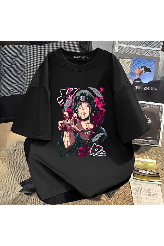 Anime Naruto itachi Uchiha Baskılı Unisex Oversize T-Shirt - touzmoda