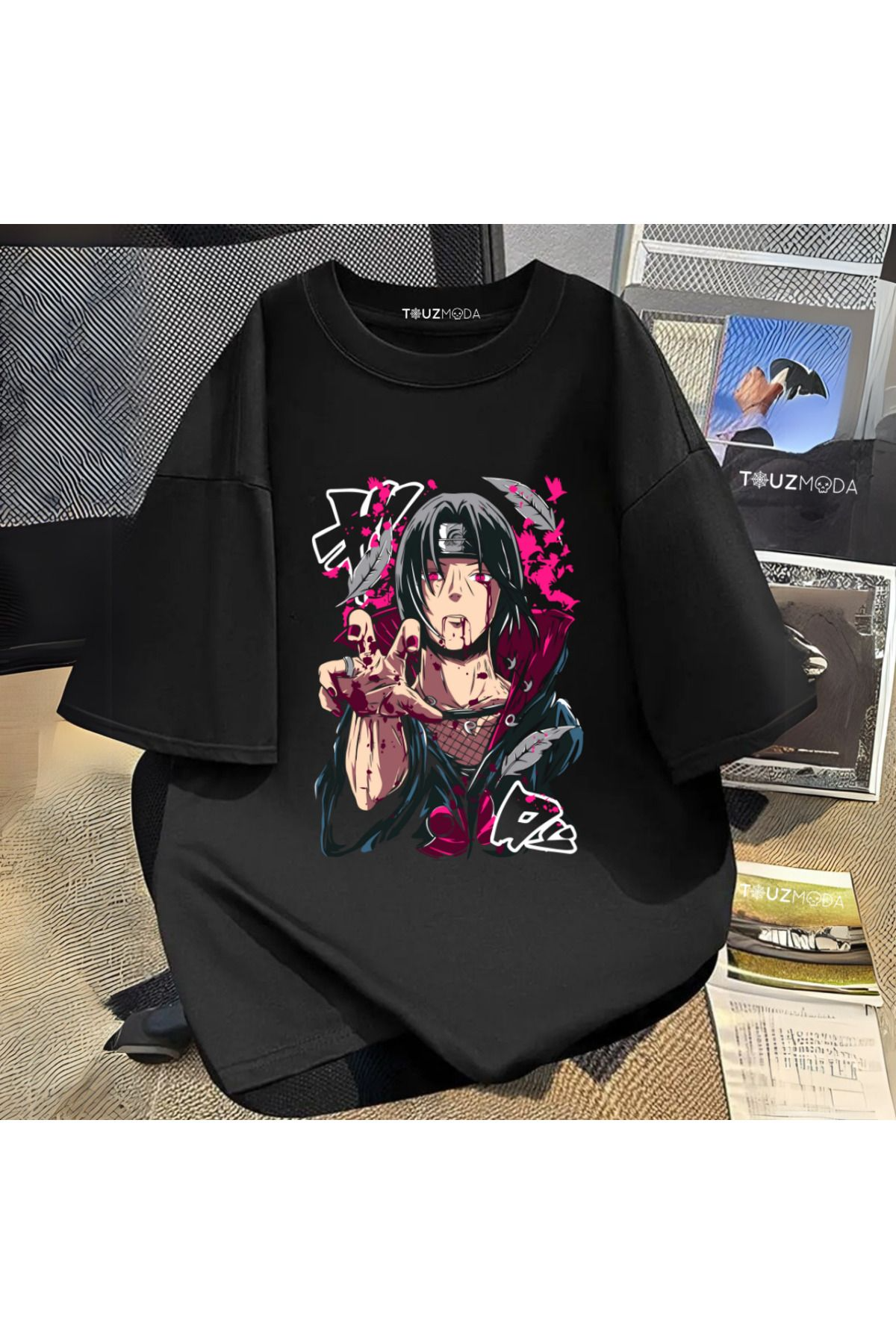 Anime Naruto itachi Uchiha Baskılı Unisex Oversize T-Shirt