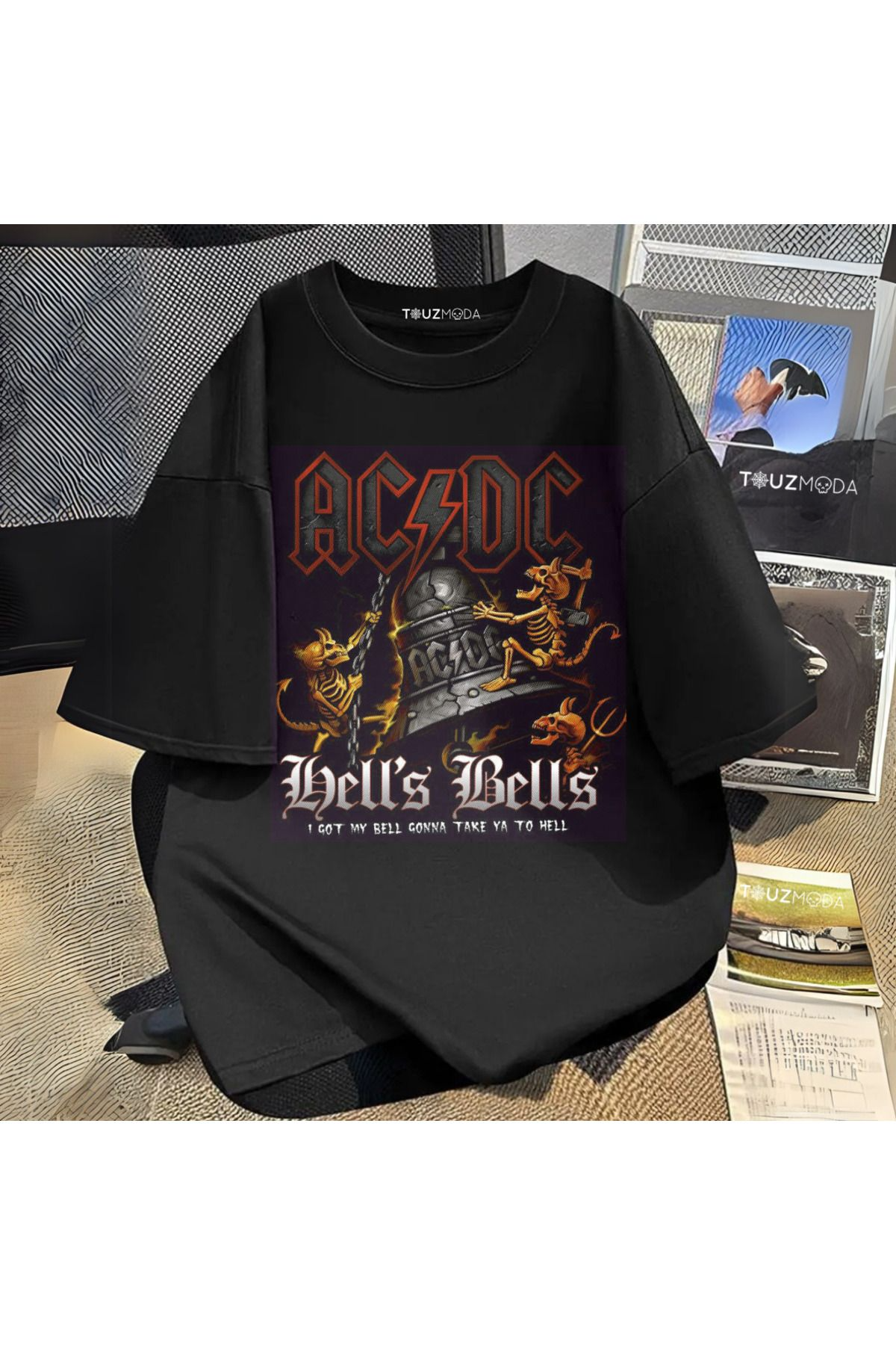 Rock Serisi AC/DC Baskılı Unisex Oversize T-Shirt