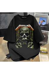 Rock Serisi Metallica Skull Baskılı Unisex Oversize T-Shirt