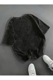 Touz Ribbon Baskılı Yıkamalı Oversize Vintage Tshirt