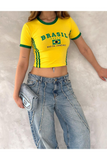 Brazil Baskılı Biyeli Crop Bluz