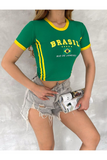 Brazil Baskılı Biyeli Crop Bluz