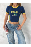 Brazil Baskılı Biyeli Crop Bluz