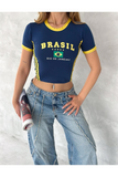 Brazil Baskılı Biyeli Crop Bluz