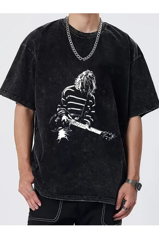 Rock Kurt Cobain Baskılı Yıkamalı Vintage Unisex Oversize T-Shirt