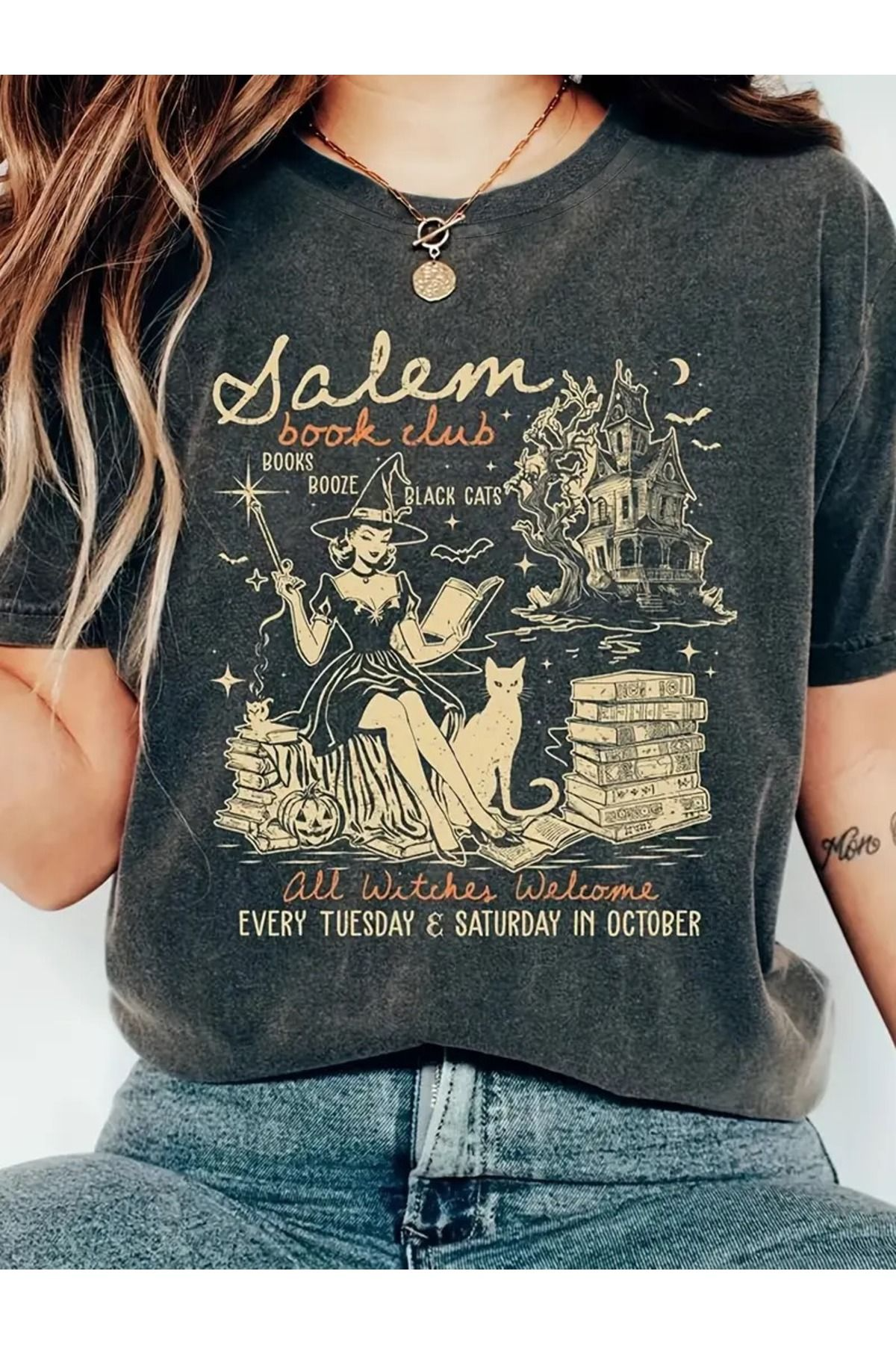 Witch Book Yıkamalı Oversize Vintage Tshirt