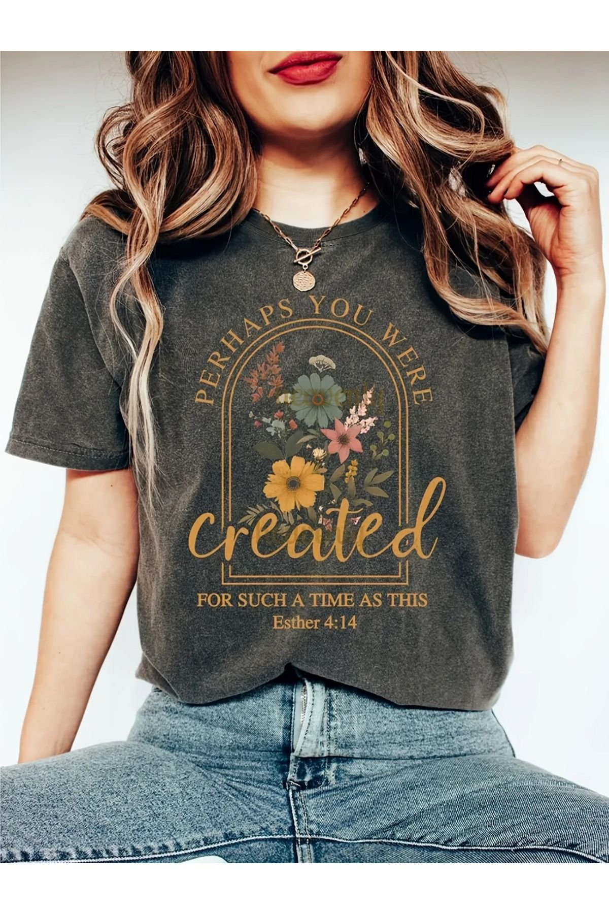 Created Flower Yıkamalı Oversize Vintage Tshirt