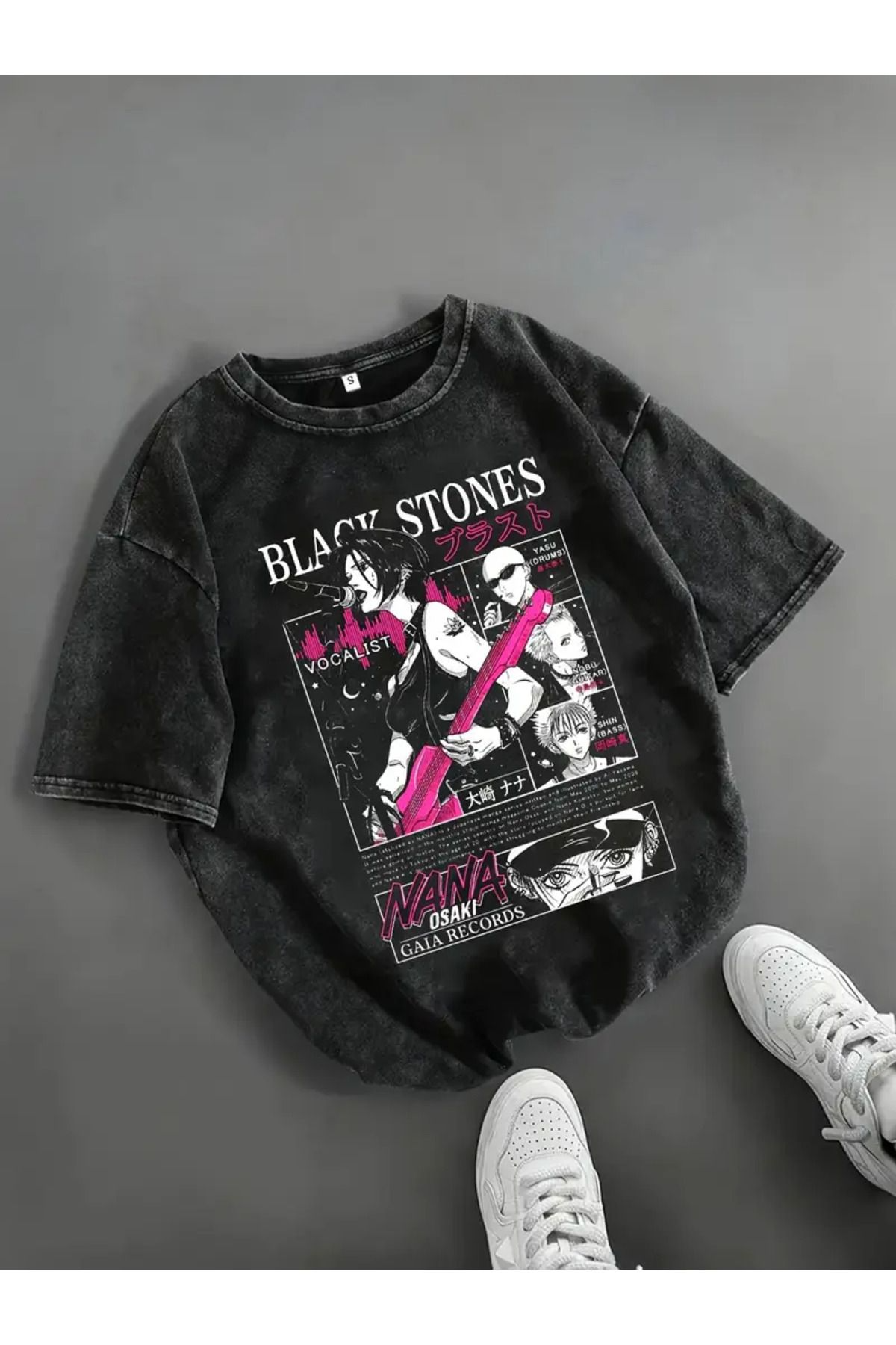 Vintage Black Stones Baskılı Oversize Vintage T-Shirt