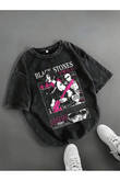 Vintage Black Stones Baskılı Oversize Vintage T-Shirt