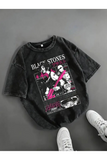 Vintage Black Stones Baskılı Oversize Vintage T-Shirt