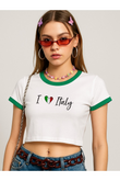 Biyeli italy Baskılı Beyaz Body Crop Bluz